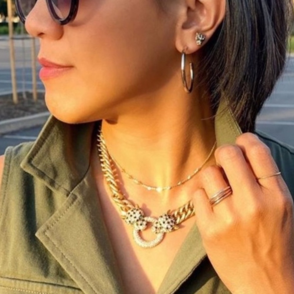 Stella & Dot | π―Roar Gold Link Doorknocker Jeweled NEW Statement Necklace - Picture 3 of 16